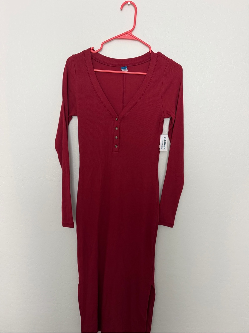 Old Navy Long Sleeve Henley Maxi Dress - Burgundy